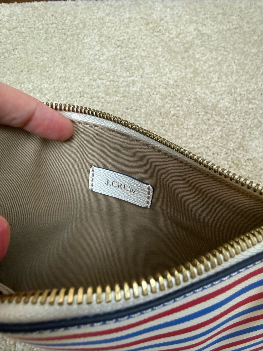 J. CREW | Striped Red White and Blue Leather Zip Pouch bag - Picture 5 of 6